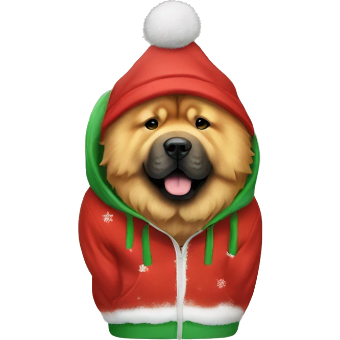 chow chow wearing a Christmas hoodie emoji