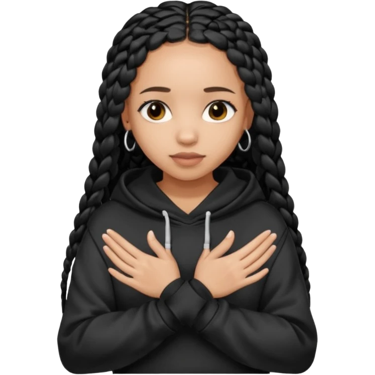 African American light skin girl with long black box braids wearing a black hoodie with hands folded together emoji