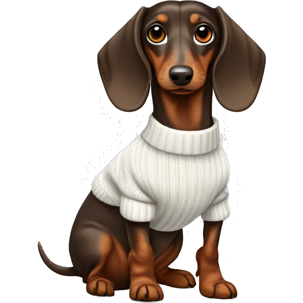 Brown dapple dachshund wearing a white jumper  emoji