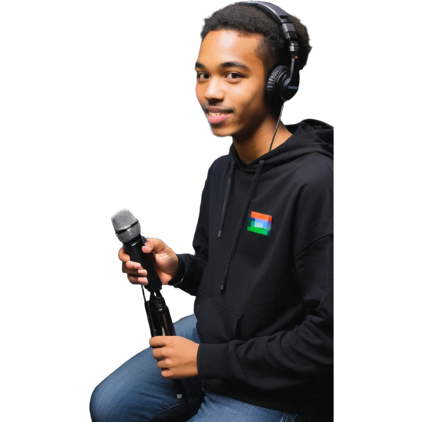 YouTube channel creator with a microphone and computer setup emoji