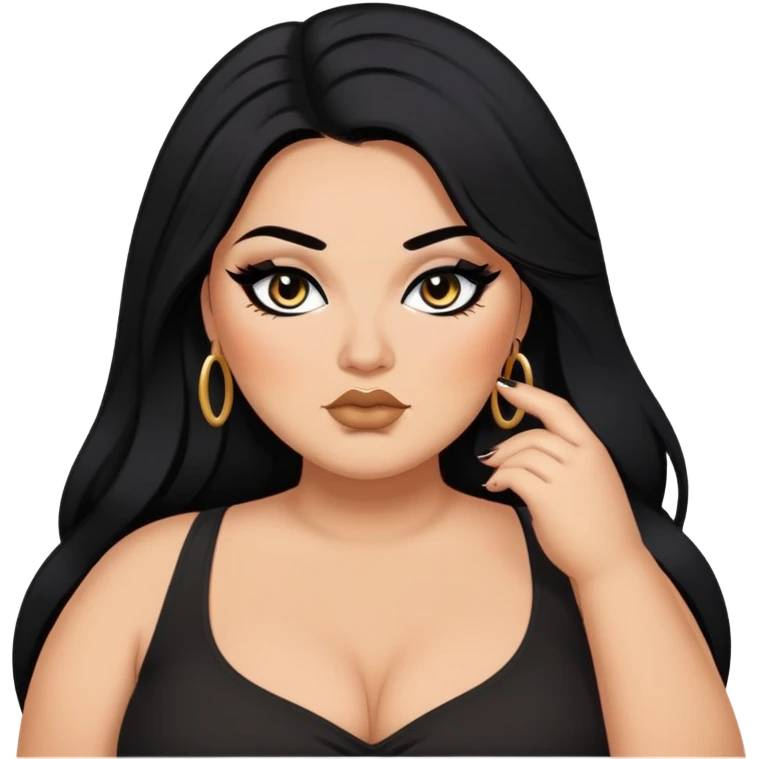 big plus size, long hair, baddie,pretty, makeup, black eyeliner, long hair emoji