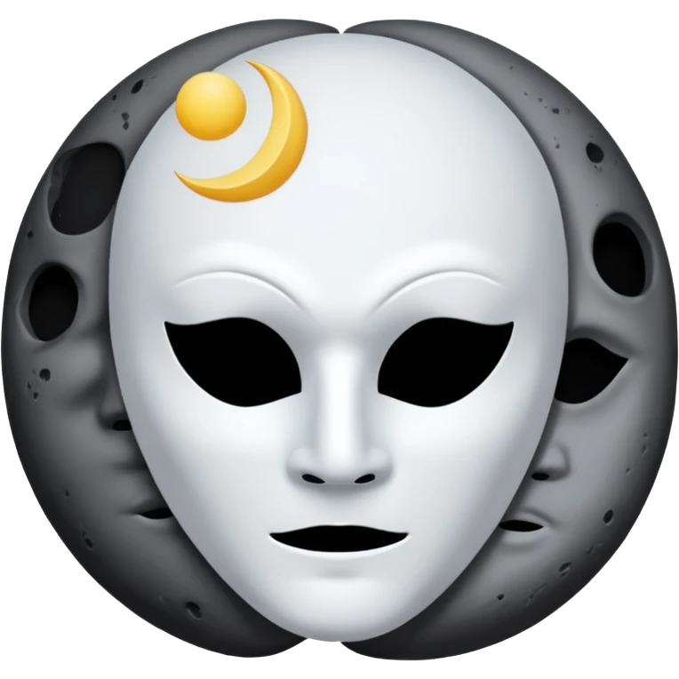 blank white no-mouth-hole masculine mask with moon crescent with black hole shape on forehead  emoji