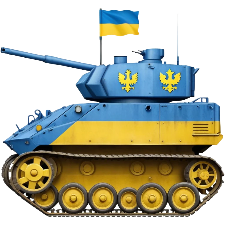 Tank with Ukrainian blue and yellow flag colors, military combat vehicle emoji