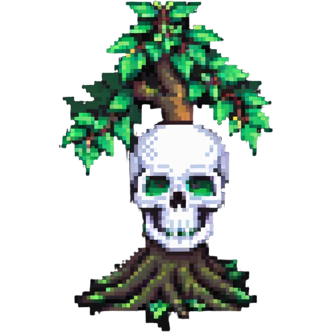 skull with leafy tree sprouting from the top emoji