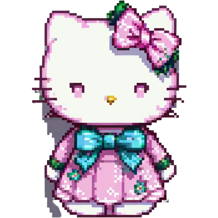 Hello Kitty pixel art, pink and white aesthetic, very girly, happy emotion, Discord emoji pack emoji