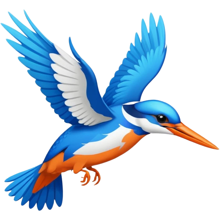 Create an abstract outline of flying kingfisher. Do make it too detailed but make it recognizable. Keep the number of colors limited to only 5 distinct colors.  emoji