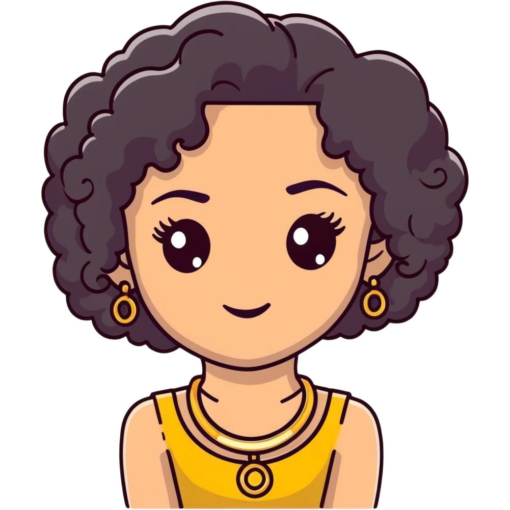 Girl with curly 4c black hair and dark brown eyes and false lashes and gold bangle earrings  emoji