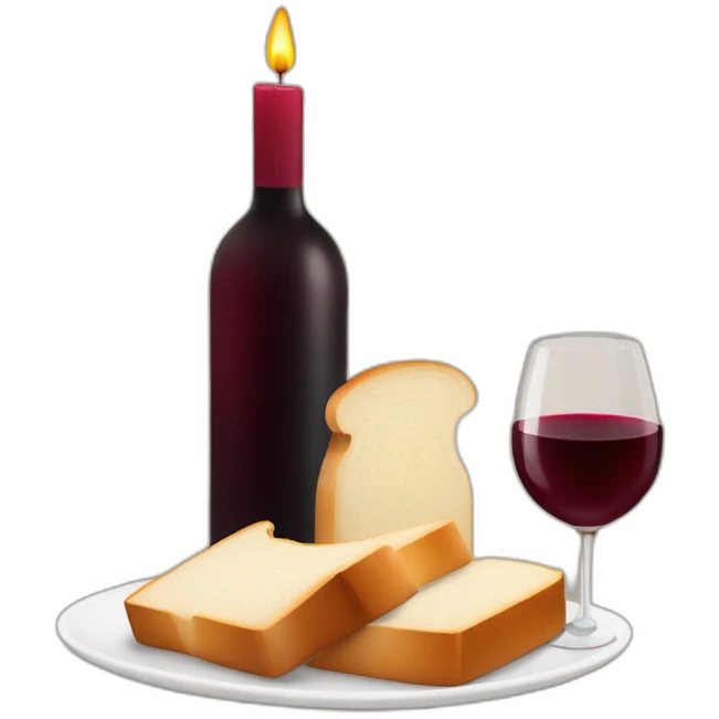 Two candles, a cup of red wine and a loaf of bread emoji