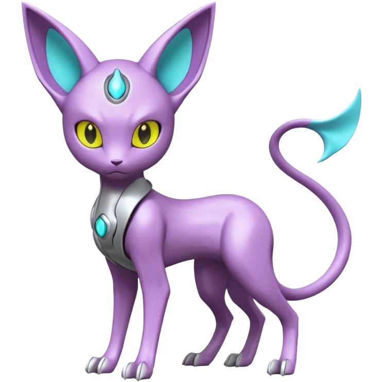 Mechanical Miraidon-Espeon-Mewtwo-Fakémon-hybrid-creature (full body)  with yellow eyes and cyan markings emoji