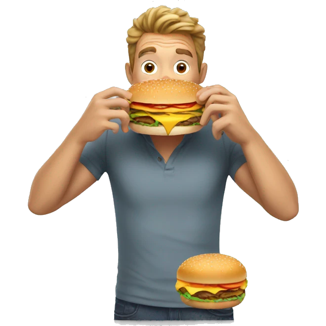 a man biting into a burger with two hands emoji
