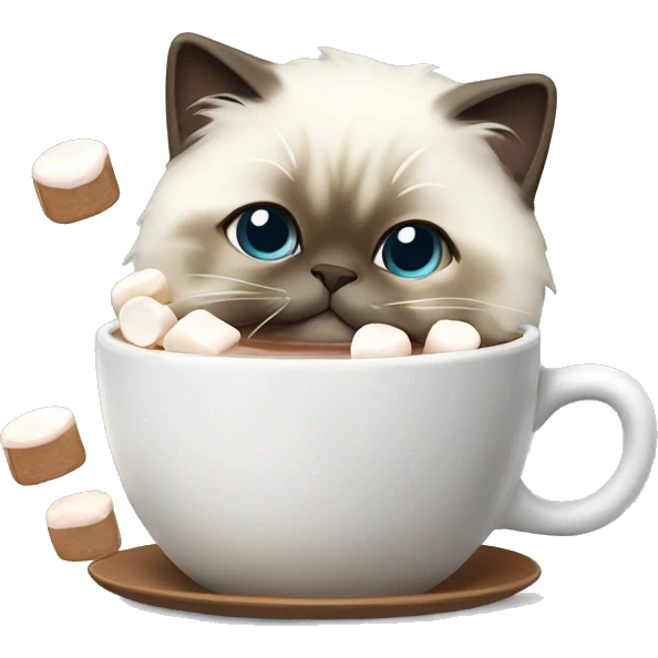 Birman cat drinking a hot chocolate with marshmallows  emoji