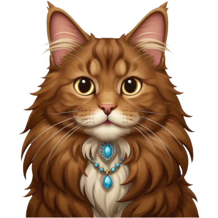 A high-resolution photo-realistic digital illustration of a brown maine coon cat, chest upward emoji