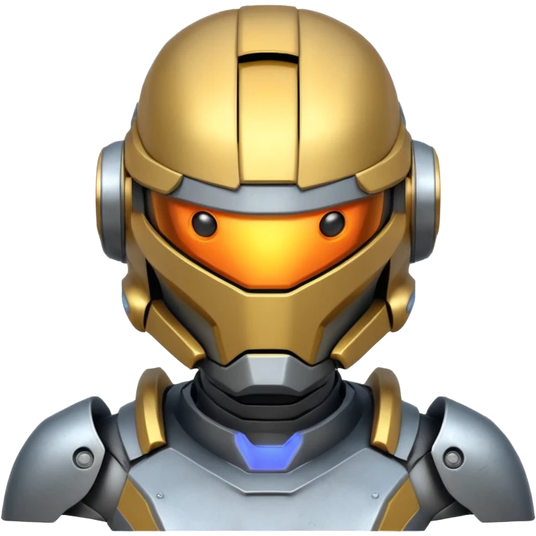 futuristic war robot portrait, head and shoulders only, glowing eyes, detailed helmet faceplate, armor collar, sci-fi metal textures, 3D cartoon, mobile game icon style, clean background, no text, no watermark
 emoji