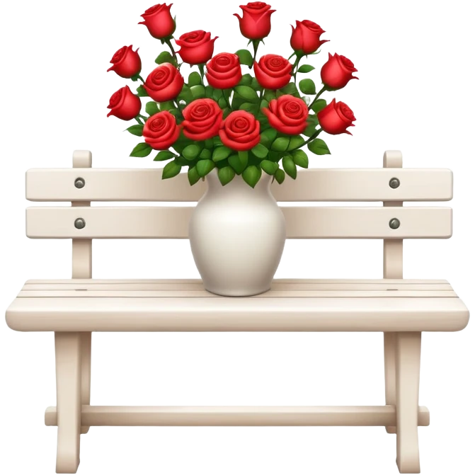 White bench with a romantic lush warm-colored roses flower vase on top emoji