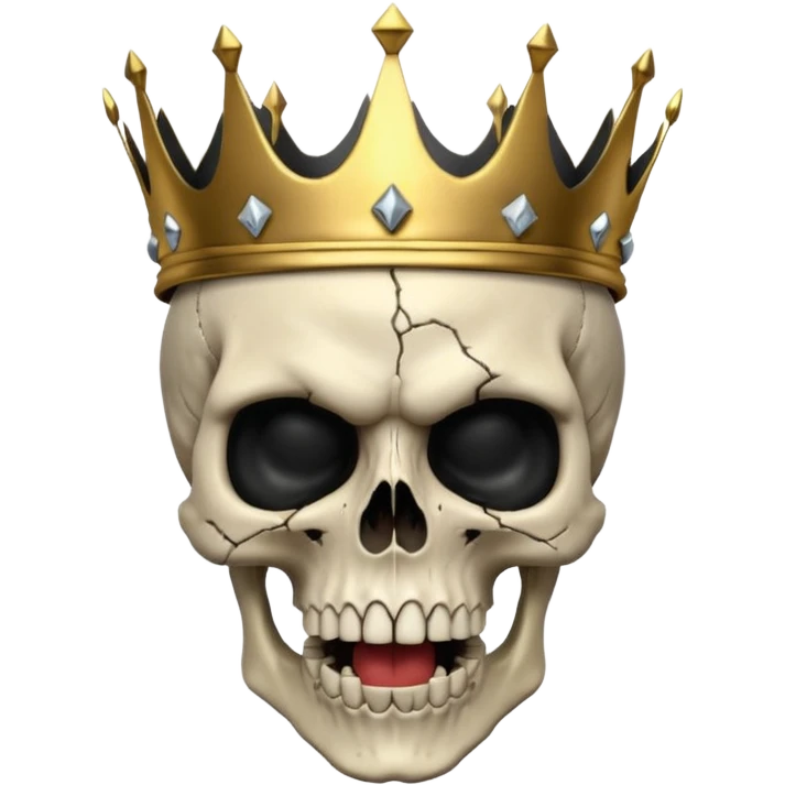Demonic 3D skull holding its head by its hand in shock, mouth open, wearing a golden crown, dark horror vibe emoji