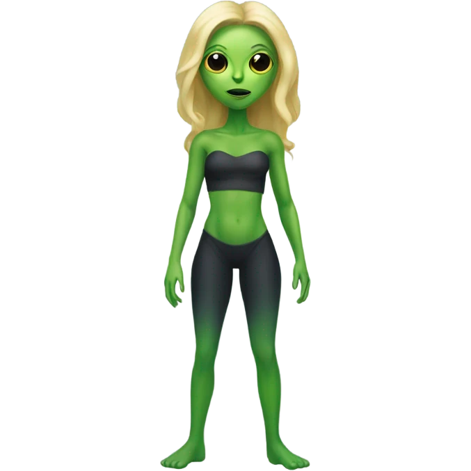 a green alien woman full body,blonde emoji