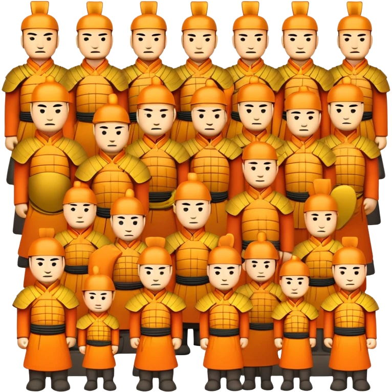 Terracotta Army Xi'an, simplified emoji style with bold outlines and bright colors, cartoon style ancient warrior statues lined up emoji