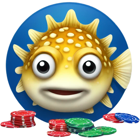 Pufferfish playing poker emoji