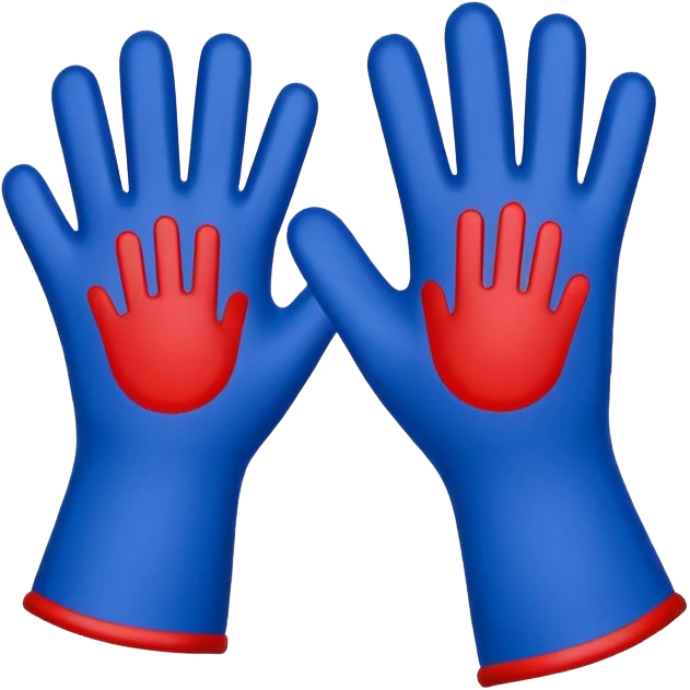 Hand glove celebration in blue (#00A3E0) and red (#F9423A)  emoji