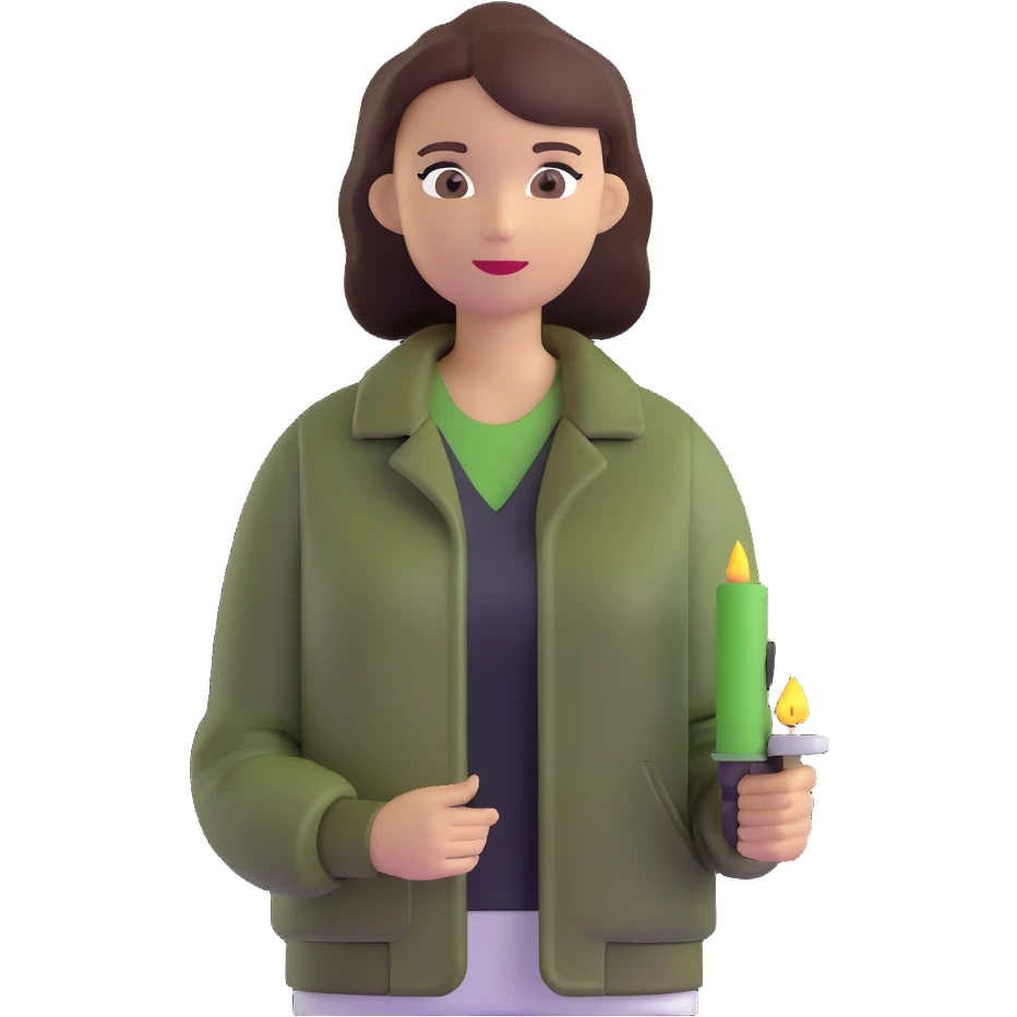 woman wearing dark olive green jacket over a lighter green top emoji