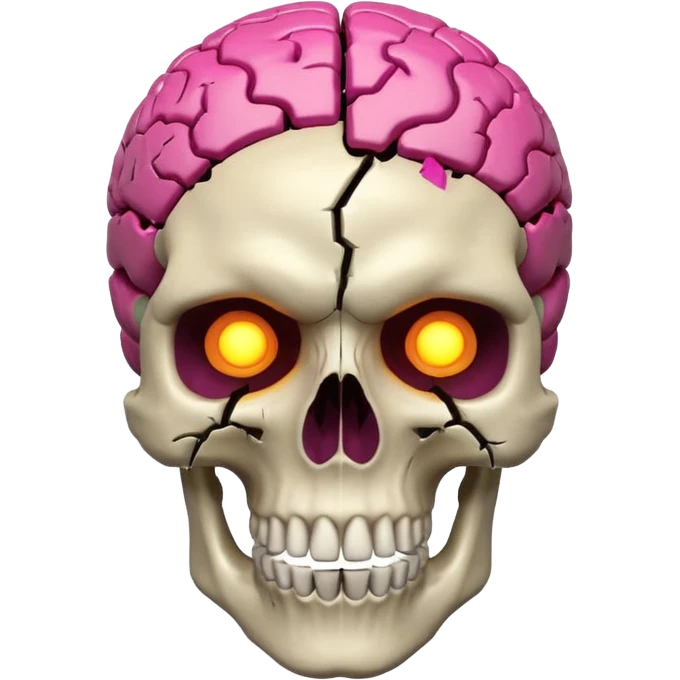 3D skull with cracked open brain glowing neon inside, dark phonk vibe, intense attitude emoji