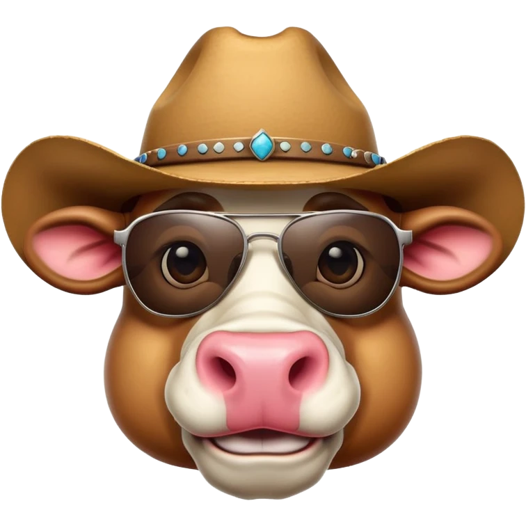 friendly anthropomorphised bull head wearing sunglasses and a cowboy hat emoji
