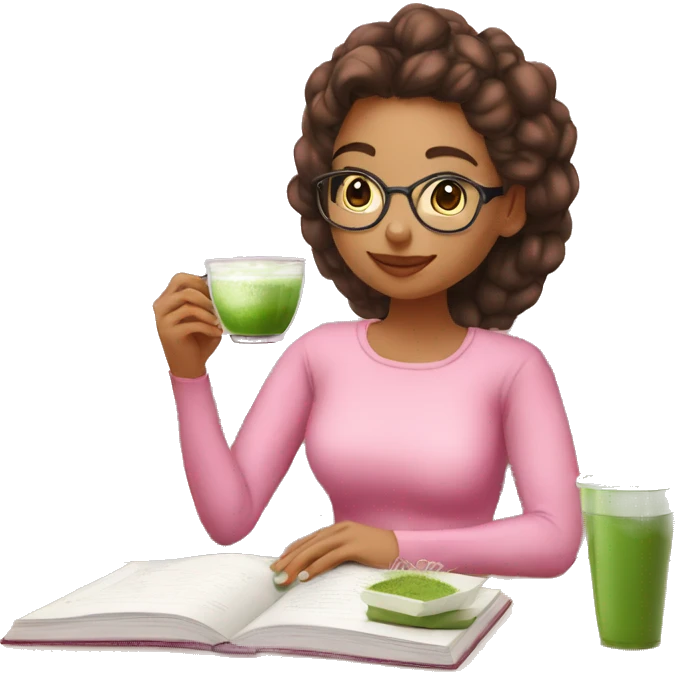 Pink Pilates girl drinking matcha latte and studying for Economics exam  emoji