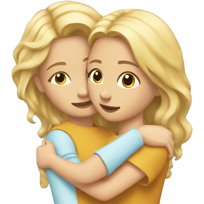 Girl with long honey blonde hair hugging girl with short blonde hair  emoji