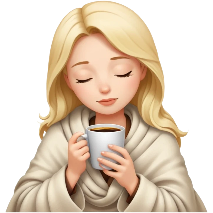 girl inside a blanket sipping coffee eyes closed emoji