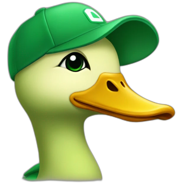 Un canard vert qui porte une casquette sur sa tête  emoji