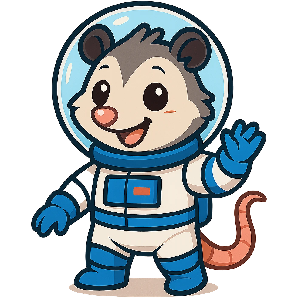 cute cartoon possum dressed up like an astronaut emoji