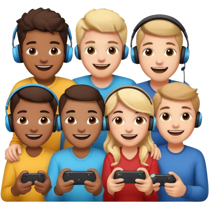 group of friends playing video games together emoji