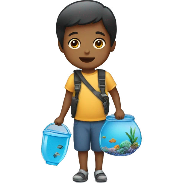 A child carry aquarium.  emoji