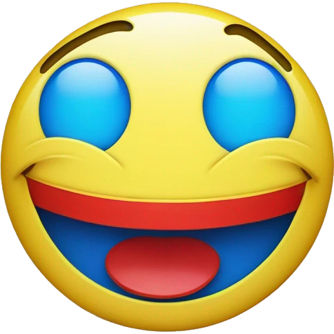 an upside down yellow smiley face 🙃 with a red outline and a blue smile, the eyes are covered with blue tape emoji
