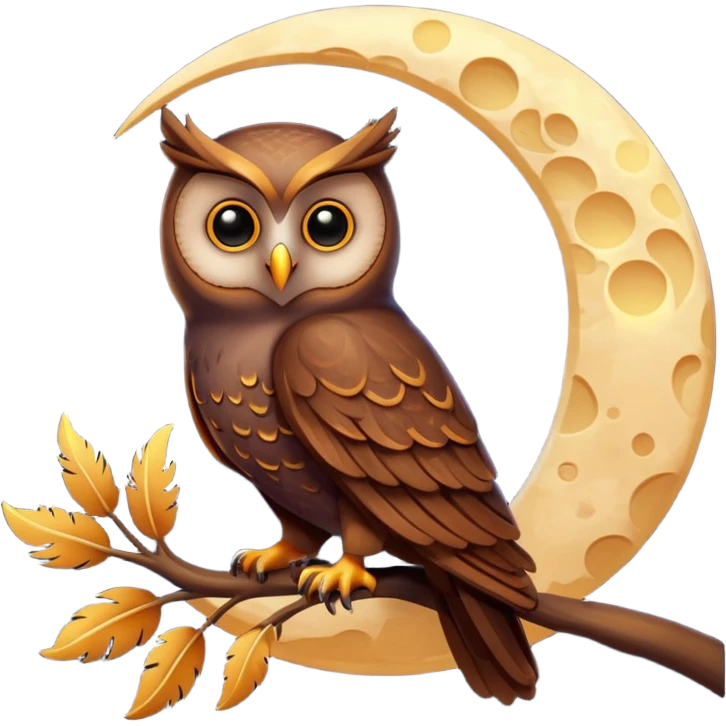 luminescent crescent moon with an owl sitting in the middle of it emoji