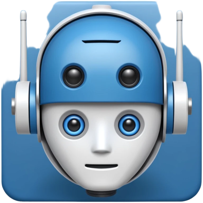 tête de robot cosmonaute bleu et blanc avec une antenne et des yeux plié emoji