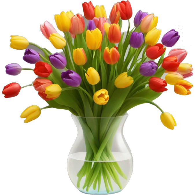 100 colorful tulips in a clear vase emoji