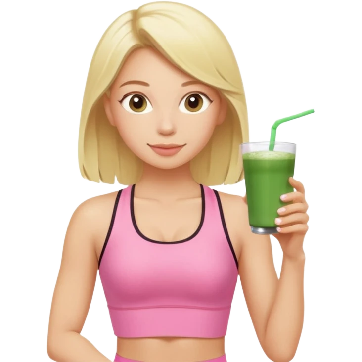 blonde pilates instructor in pink drinking matcha emoji