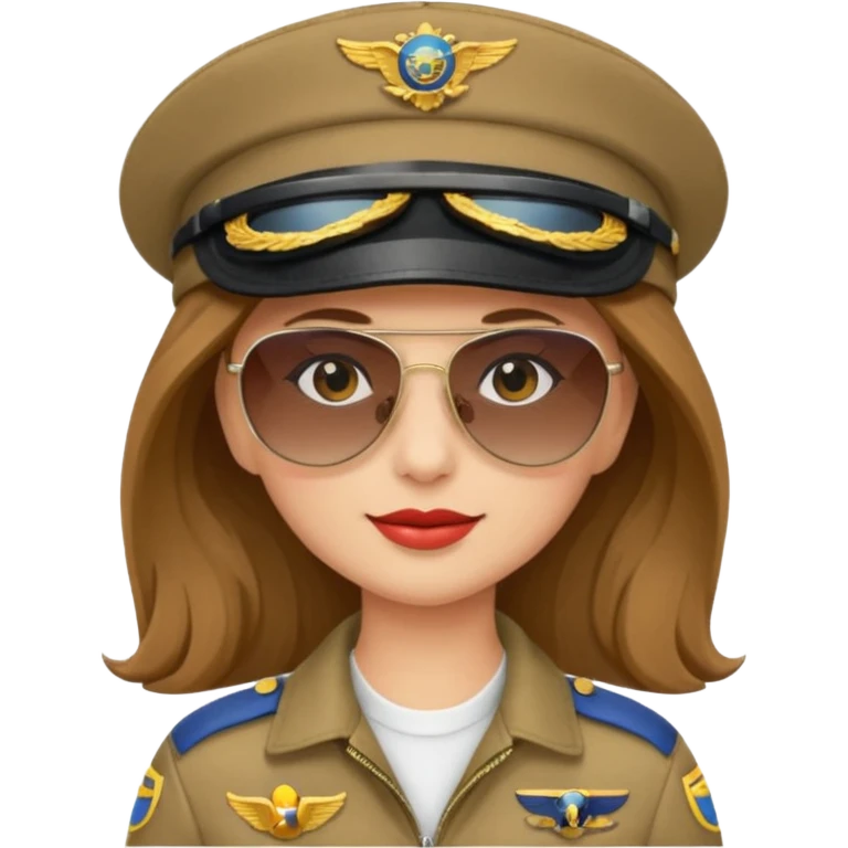pilote d'avion femme cheveux brun clair avec sunglasses et chapeau de pilote emoji