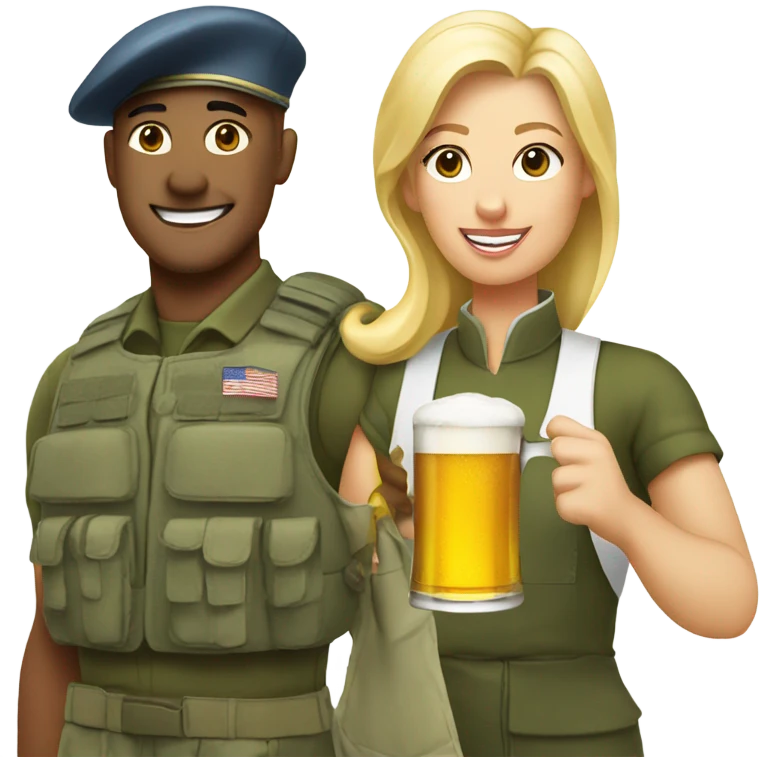 Paratrooper holding beer next to blonde female chef emoji