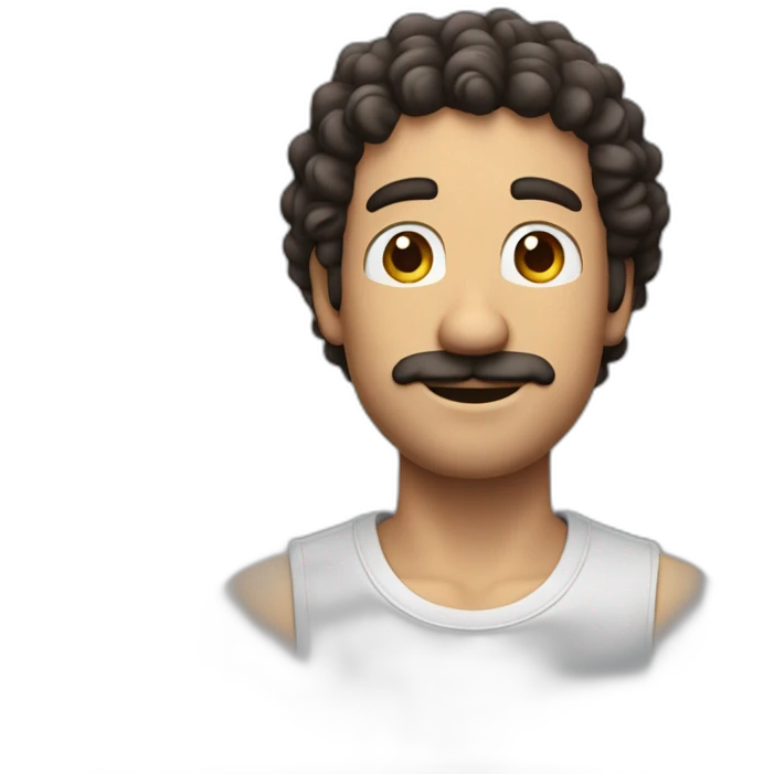 Withe man with curly dark brown hair without no mustache like Man like Mario  emoji