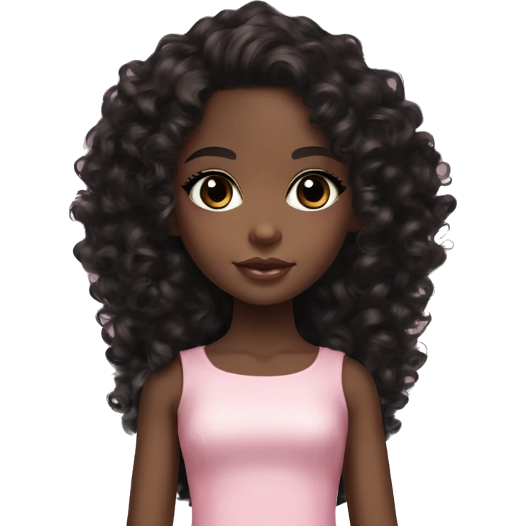Chocolate brown doll eyes, black medium curly hair, feminine, pink, black girl angelic beauty emoji
