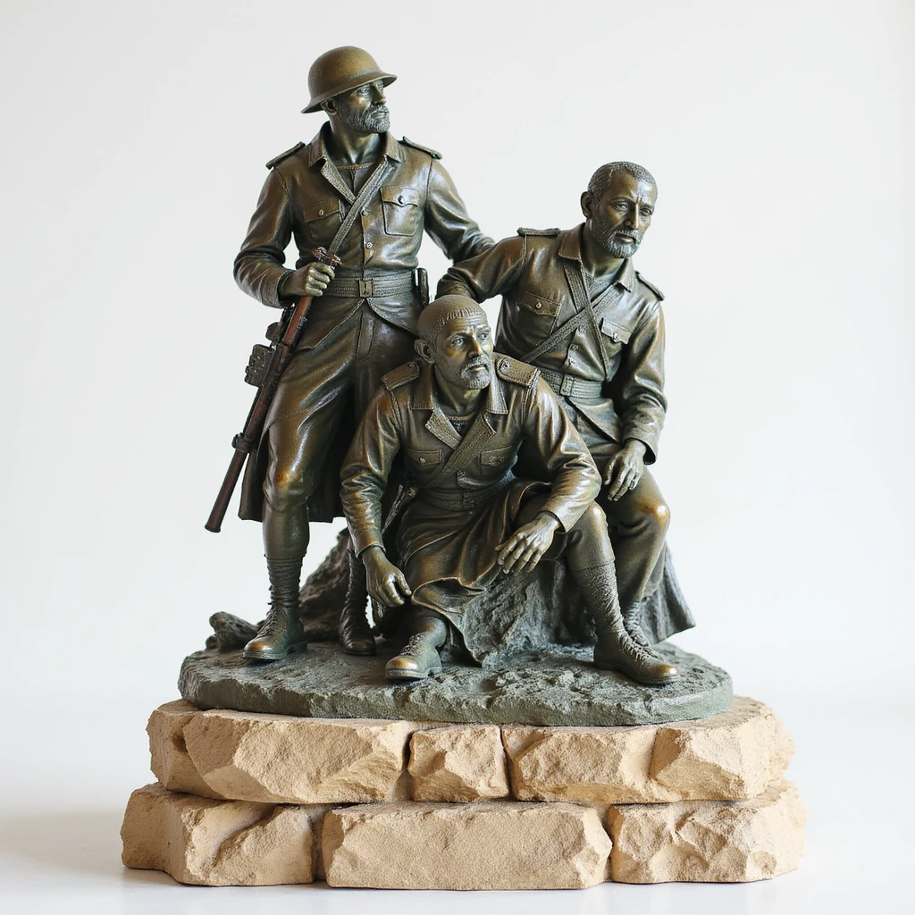 realistic sculpture of war monument in Malta, commemorative statue, stone and bronze materials, historical details, neutral background emoji
