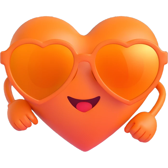 orange heart with sunglasses, emoji style emoji