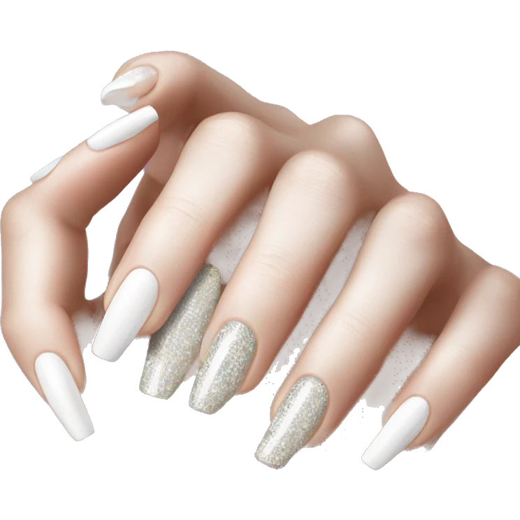 White nails with glitter emoji