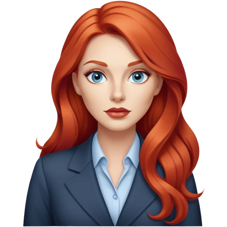 Rousse cheveux long, yeux bleu gris lèvre pulpeuse femme d’affaire make up contouring  emoji