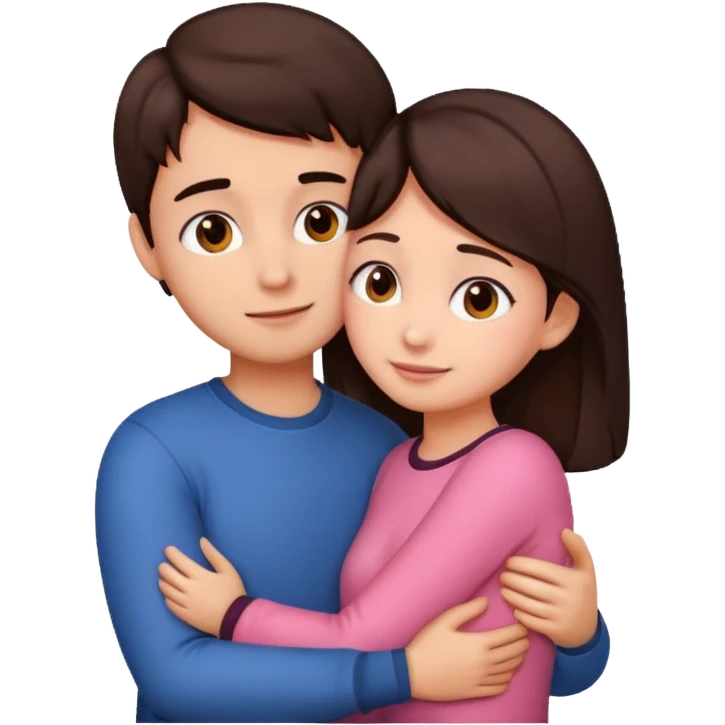 Girl and boy couple Both peach skin and darkish brown hair hugging emoji looking at eachother emoji