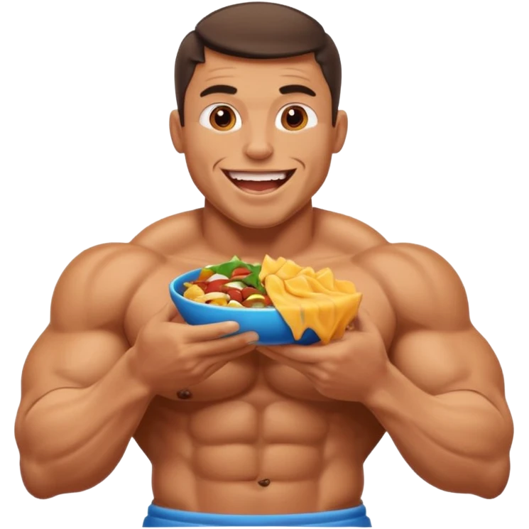 a muscle man eating emoji