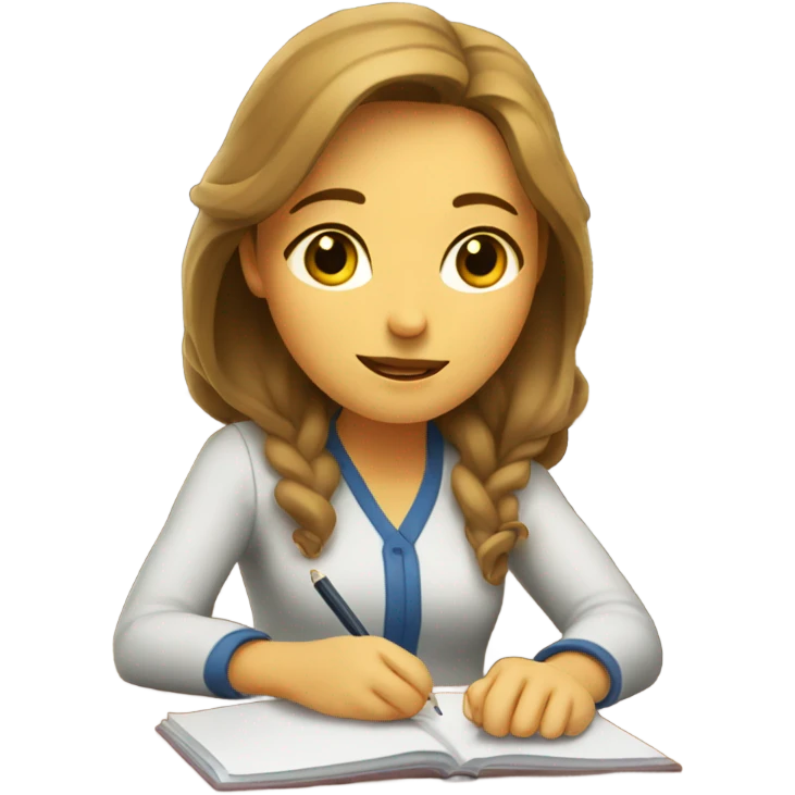 Dark brown hair light brown woman studying  emoji