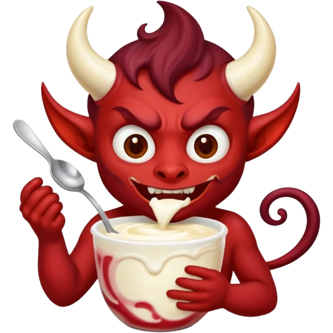 a demon eating a cup of vanilla yogurt emoji